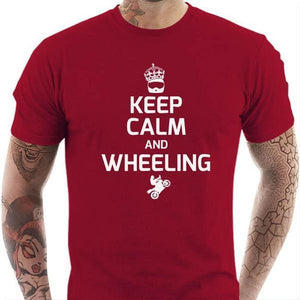 T shirt Motard homme - Keep Calm and Wheeling - Couleur Rouge Tango - Taille S