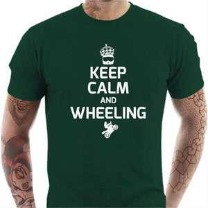 T shirt Motard homme - Keep Calm and Wheeling - Couleur Vert Bouteille - Taille S