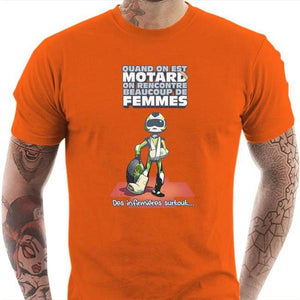 T shirt Motard homme - Le Motard et les Femmes - Couleur Orange - Taille S