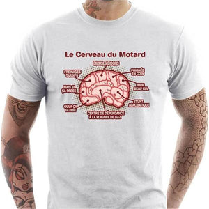 T shirt Motard homme - Le cerveau du motard - Couleur Blanc - Taille S