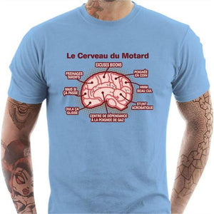 T shirt Motard homme - Le cerveau du motard - Couleur Ciel - Taille S