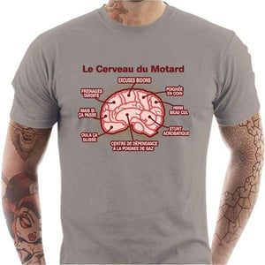 T shirt Motard homme - Le cerveau du motard - Couleur Gris Clair - Taille S