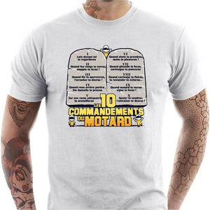 T shirt Motard homme - Les 10 commandements - Couleur Blanc - Taille S