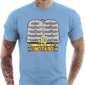 T shirt Motard homme - Les 10 commandements - Couleur Ciel - Taille S