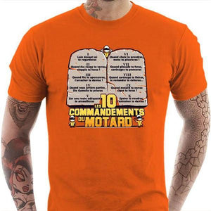 T shirt Motard homme - Les 10 commandements - Couleur Orange - Taille S