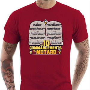 T shirt Motard homme - Les 10 commandements - Couleur Rouge Tango - Taille S