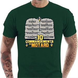T shirt Motard homme - Les 10 commandements - Couleur Vert Bouteille - Taille S
