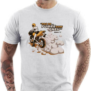 T shirt Motard homme - Pas de fumée sans pneu - Couleur Blanc - Taille S