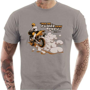 T shirt Motard homme - Pas de fumée sans pneu - Couleur Gris Clair - Taille S
