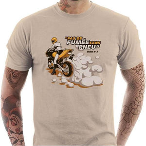 T shirt Motard homme - Pas de fumée sans pneu - Couleur Sable - Taille S