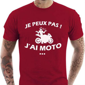 T shirt Motard homme - Peux pas j'ai Moto ! - Couleur Rouge Tango - Taille S