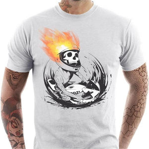 T shirt Motard homme - Skull Fire - Couleur Blanc - Taille S