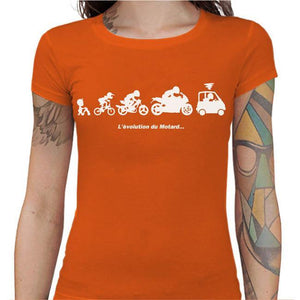 T shirt Motarde - Evolution du Motard - Couleur Orange - Taille S