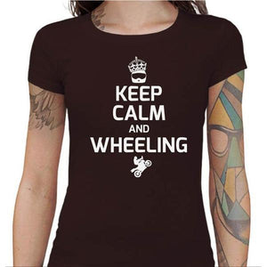 T shirt Motarde - Keep Calm and Wheeling - Couleur Chocolat - Taille S