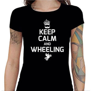 T shirt Motarde - Keep Calm and Wheeling - Couleur Noir - Taille S
