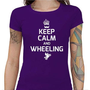 T shirt Motarde - Keep Calm and Wheeling - Couleur Violet - Taille S