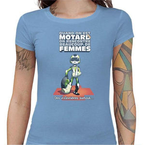 T shirt Motarde - Le Motard et les Femmes - Couleur Ciel - Taille S