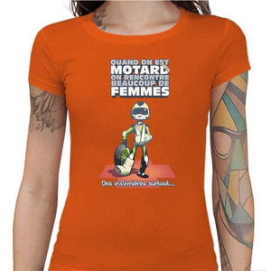 T shirt Motarde - Le Motard et les Femmes - Couleur Orange - Taille S