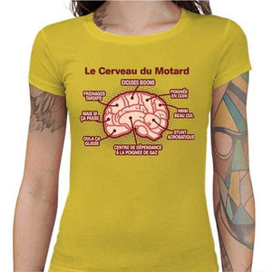 T shirt Motarde - Le cerveau du motard - Couleur Jaune - Taille S