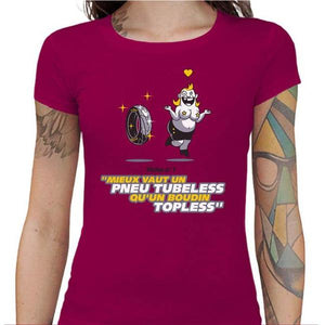 T shirt Motarde - Pneu Tubeless - Couleur Fuchsia - Taille S