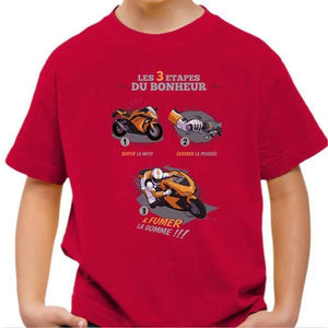 T shirt Moto Enfant - Bonheur - Couleur Rouge Vif - Taille 4 ans