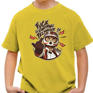 T shirt Moto Enfant - Fuck le Contrôle Technique - Couleur Jaune - Taille 4 ans