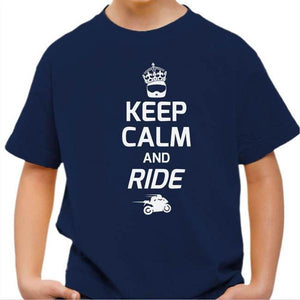 T shirt Moto Enfant - Keep Calm and Ride - Couleur Bleu Nuit - Taille 4 ans