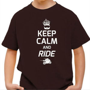 T shirt Moto Enfant - Keep Calm and Ride - Couleur Chocolat - Taille 4 ans