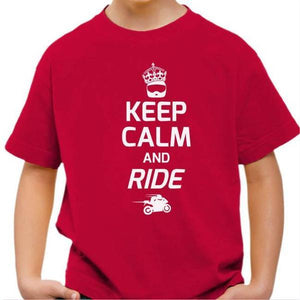T shirt Moto Enfant - Keep Calm and Ride - Couleur Rouge Vif - Taille 4 ans