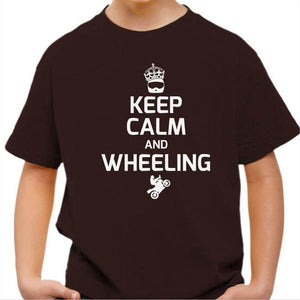 T shirt Moto Enfant - Keep Calm and Wheeling - Couleur Chocolat - Taille 4 ans