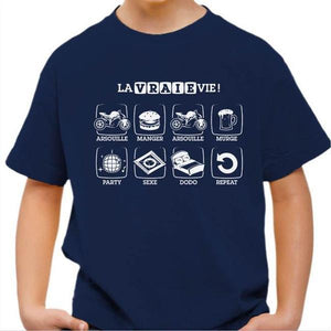 T shirt Moto Enfant - La Vraie Vie - Couleur Bleu Nuit - Taille 4 ans
