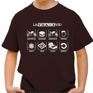 T shirt Moto Enfant - La Vraie Vie - Couleur Chocolat - Taille 4 ans
