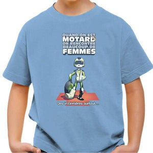 T shirt Moto Enfant - Le Motard et les Femmes - Couleur Ciel - Taille 4 ans