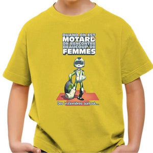T shirt Moto Enfant - Le Motard et les Femmes - Couleur Jaune - Taille 4 ans