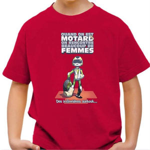 T shirt Moto Enfant - Le Motard et les Femmes - Couleur Rouge Vif - Taille 4 ans