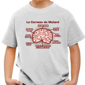 T shirt Moto Enfant - Le cerveau du motard - Couleur Blanc - Taille 4 ans
