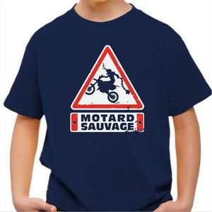 T shirt Moto Enfant - Motard Sauvage - Couleur Bleu Nuit - Taille 4 ans