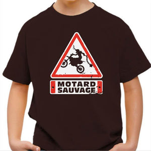 T shirt Moto Enfant - Motard Sauvage - Couleur Chocolat - Taille 4 ans