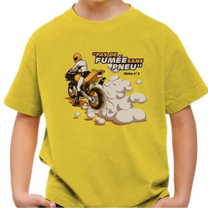 T shirt Moto Enfant - Pas de fumée sans pneu - Couleur Jaune - Taille 4 ans