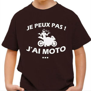 T shirt Moto Enfant - Peux pas j'ai Moto ! - Couleur Chocolat - Taille 4 ans