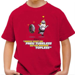T shirt Moto Enfant - Pneu Tubeless - Couleur Rouge Vif - Taille 4 ans