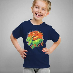 T-shirt enfant geek - Blanka Street Fighter - Couleur Bleu Nuit - Taille 4 ans