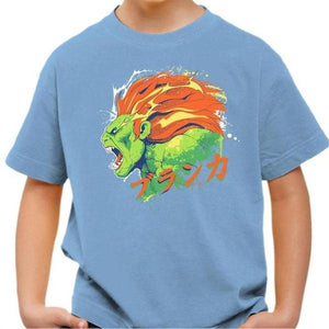 T-shirt enfant geek - Blanka Street Fighter - Couleur Ciel - Taille 4 ans