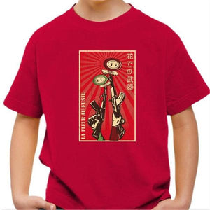T-shirt enfant geek - Fleur au fusil - Couleur Rouge Vif - Taille 4 ans