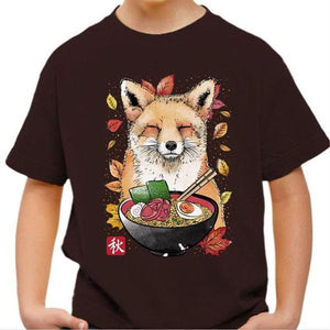 T-shirt enfant geek - Fox Leaves and Ramen - Couleur Chocolat - Taille 4 ans