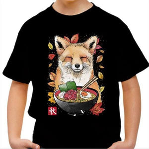 T-shirt enfant geek - Fox Leaves and Ramen - Couleur Noir - Taille 4 ans