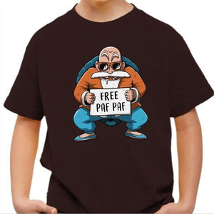 T-shirt enfant geek - Free Paf Paf Tortue Géniale - Couleur Chocolat - Taille 4 ans