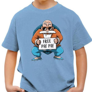 T-shirt enfant geek - Free Paf Paf Tortue Géniale - Couleur Ciel - Taille 4 ans