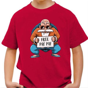 T-shirt enfant geek - Free Paf Paf Tortue Géniale - Couleur Rouge Vif - Taille 4 ans