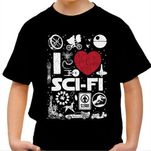 T-shirt enfant geek - I love Sci-Fi - Couleur Noir - Taille 4 ans